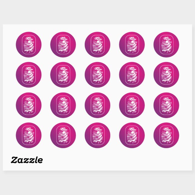 Sticker Rond Empreinte blanche en rose (Feuille)