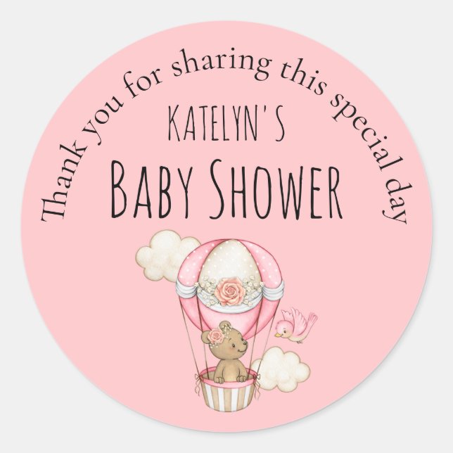 Sticker Rond Empreinte de Bébé Fille Baby Shower Rose (Devant)