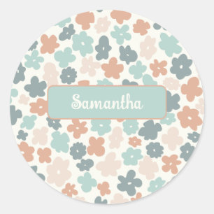 Sticker Rond Empreinte de fleurs pastel retro Boho