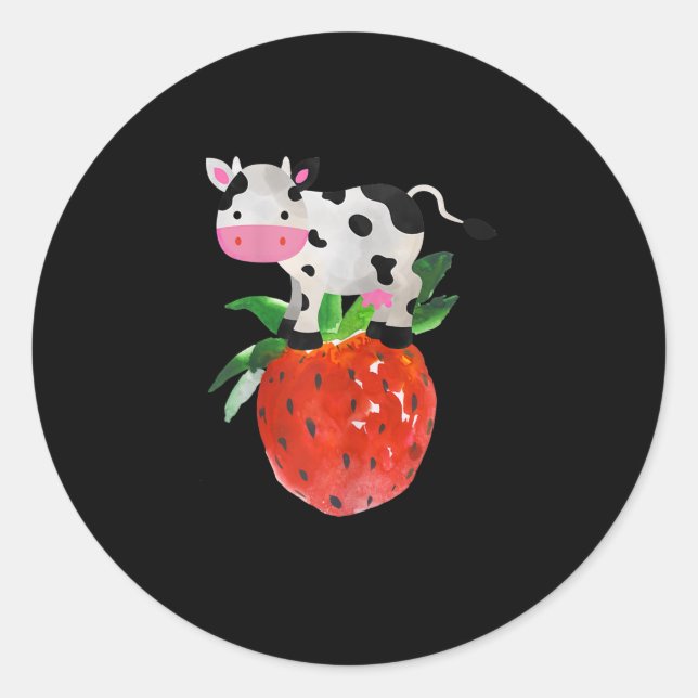 Sticker Rond Empreinte de fraises Vache rose mignonne (Devant)