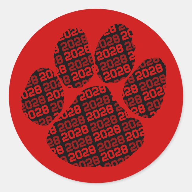 Sticker Rond Empreinte de l'année de classe Rouge & Noir (Devant)