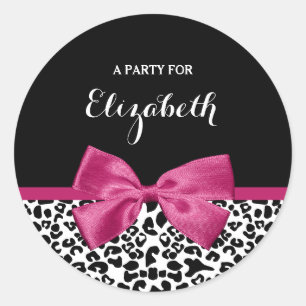 Sticker Rond Empreinte de léopard de ruban rose foncé Vivacious