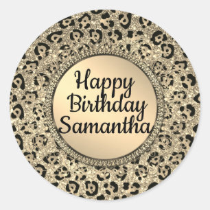 Sticker Rond Empreinte de léopard Gold Glam Parties scintillant