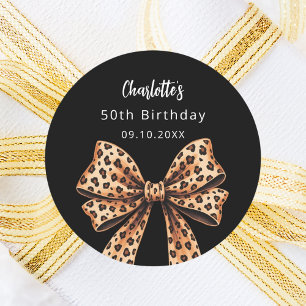 Sticker Rond Empreinte de léopard noir Bow Anniversaire