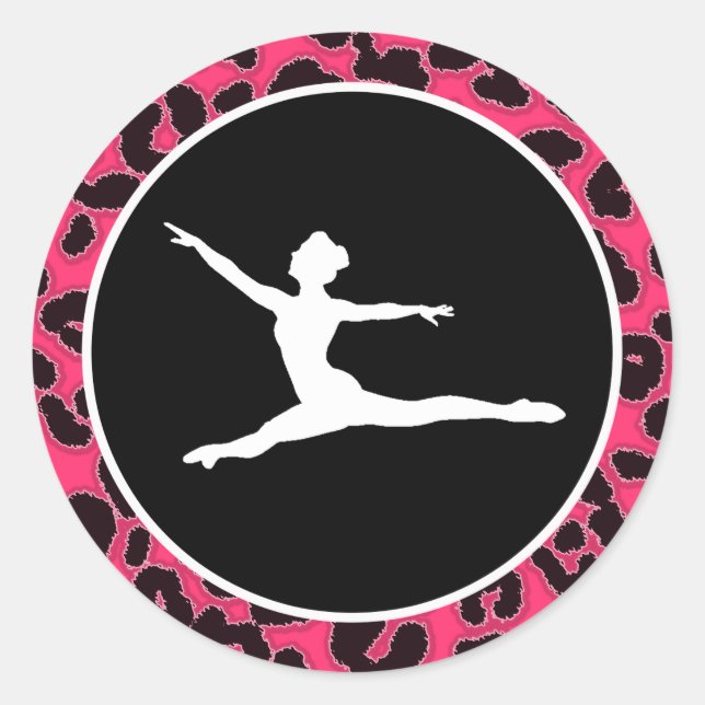 Sticker Rond Empreinte de léopard rose chaud; danseuse de balle (Devant)