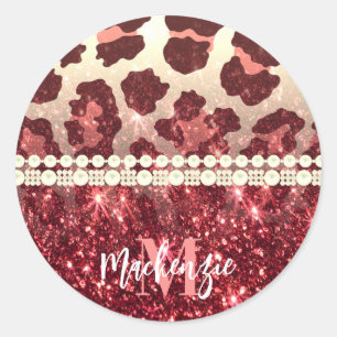 Sticker Rond Empreinte de léopard rose et Parties scintillant