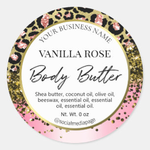 Sticker Rond Empreinte de léopard rose or blanc Beurre Étiquet