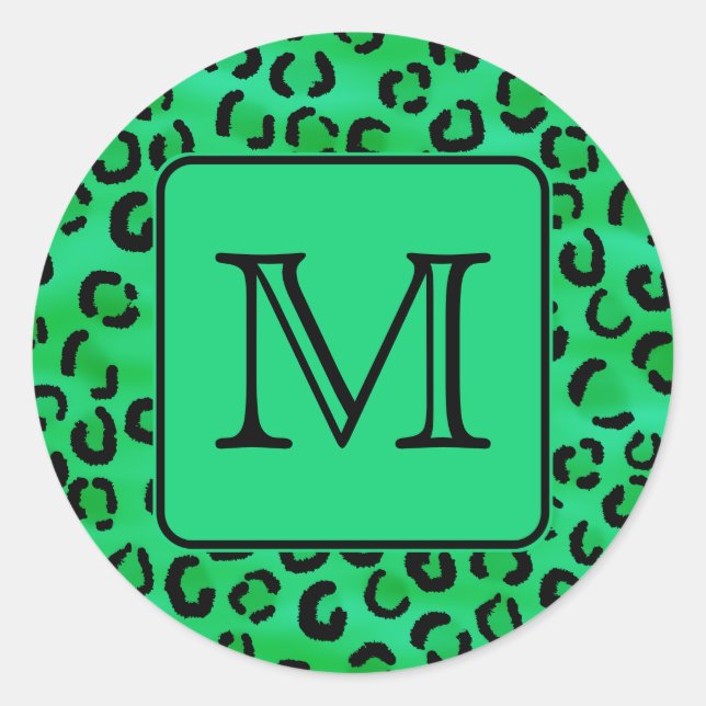 Sticker Rond Empreinte de léopard vert avec Monogramme personna (Devant)