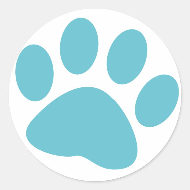 Sticker Rond Empreinte de patte animal chien bleu clair (Devant)