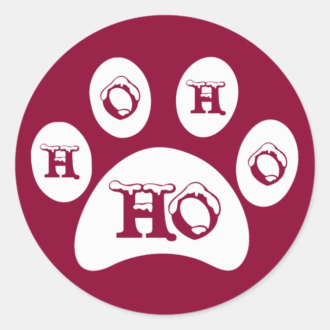 Sticker Rond Empreinte de patte blanc à neige "Ho, Ho, Ho" (Devant)