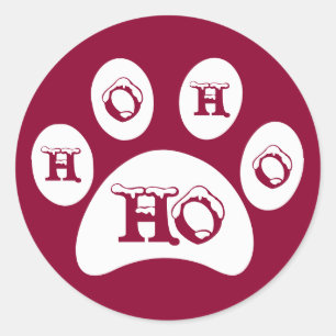 Sticker Rond Empreinte de patte blanc à neige "Ho, Ho, Ho"