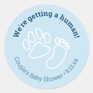 Sticker Rond Empreinte de patte bleu et Baby shower de chien de