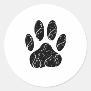 Sticker Rond Empreinte de patte Chien Noir Avec Flouris Blanc