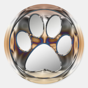 STICKER ROND EMPREINTE DE PATTE CHROME ET ARGENT