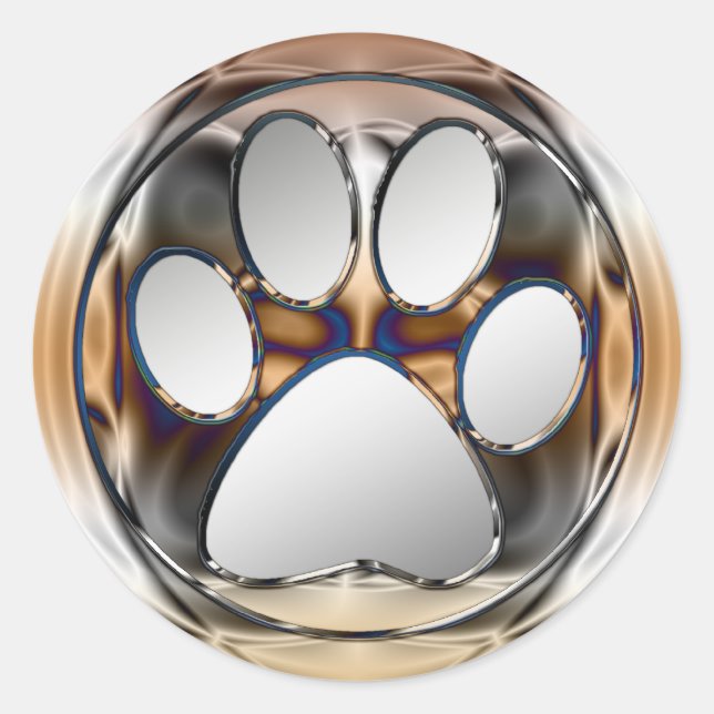 STICKER ROND EMPREINTE DE PATTE CHROME ET ARGENT (Devant)