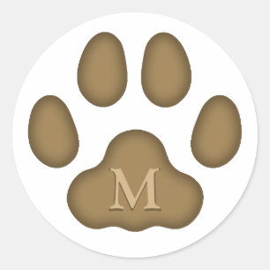 Sticker Rond Empreinte de patte de chat marron Monogramme perso