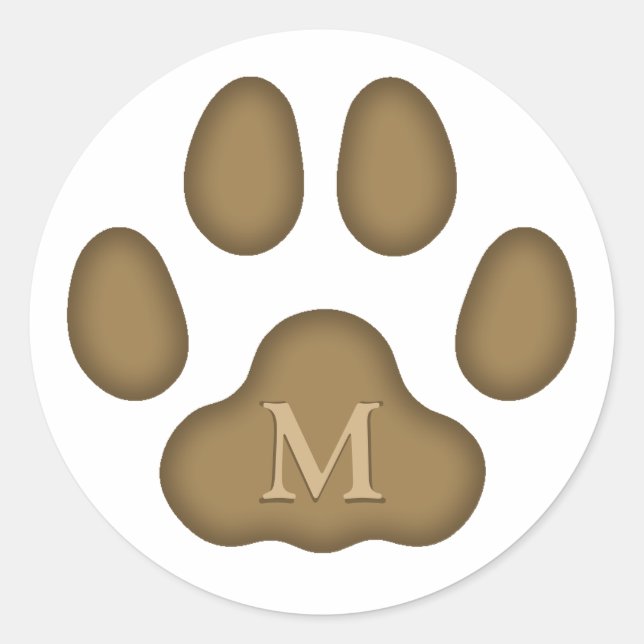 Sticker Rond Empreinte de patte de chat marron Monogramme perso (Devant)