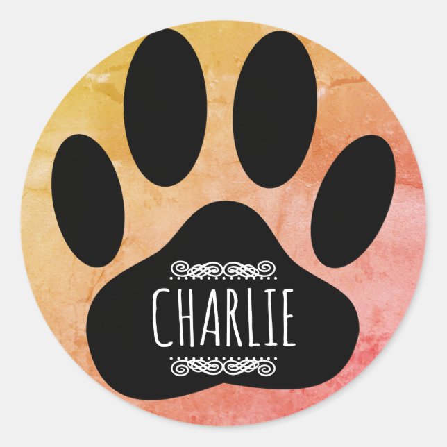 Sticker Rond Empreinte de patte de chien Ajouter un nom personn (Devant)