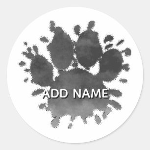 Sticker Rond Empreinte de patte de chien Aquarelle Patte de chi