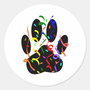 Sticker Rond Empreinte de patte De Chien Avec Confetti Et Strea
