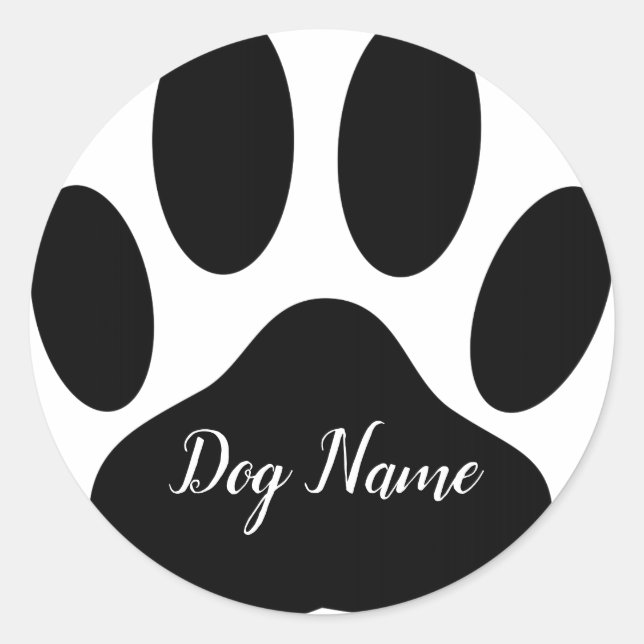 Sticker Rond Empreinte de patte de chien avec nom modifiable (Devant)