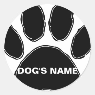 Sticker Rond Empreinte de patte de chien avec nom personnalisé