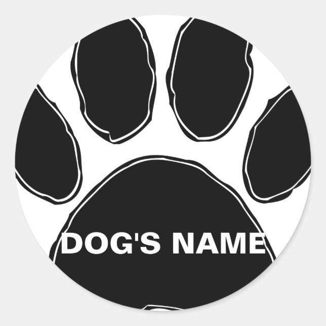 Sticker Rond Empreinte de patte de chien avec nom personnalisé (Devant)