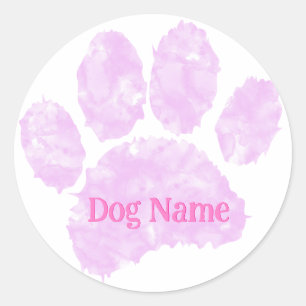 Sticker Rond Empreinte de patte de chien avec nom personnalisé