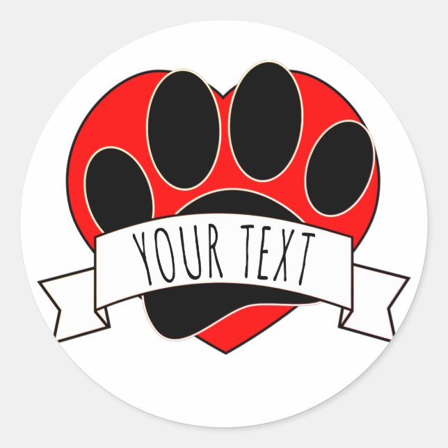 Sticker Rond Empreinte de patte de chien Bannière de coeur roug (Devant)