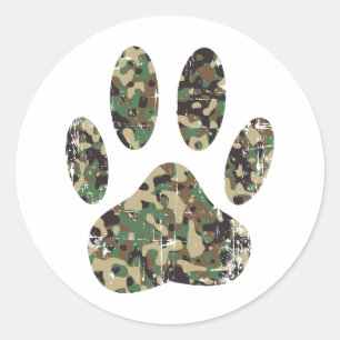 Sticker Rond Empreinte de patte de chien Camo en détresse