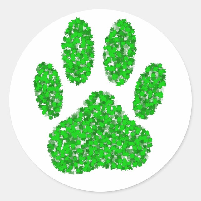 Sticker Rond Empreinte de patte de chien de feuillage vert (Devant)