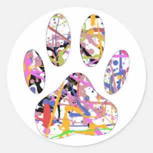 Sticker Rond Empreinte de patte de chien de peinture
