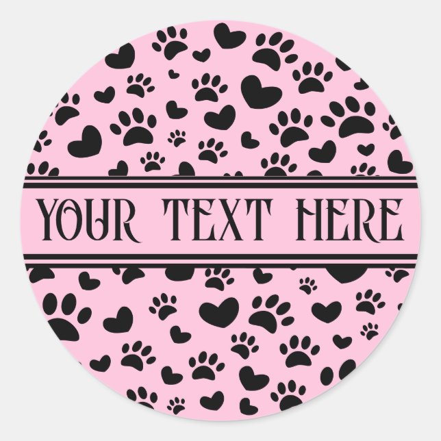 Sticker Rond Empreinte de Patte de Chien et Cœurs Avec Nom Pers (Devant)