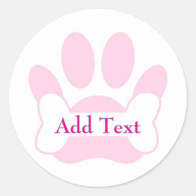 Sticker Rond Empreinte de Patte de Chien Et Os Rose Clair (Devant)