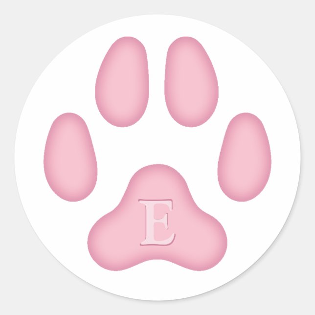 Sticker Rond Empreinte de patte de chien rose Personnalisé Anim (Devant)