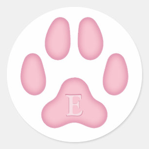 Sticker Rond Empreinte de patte de chien rose Personnalisé Anim