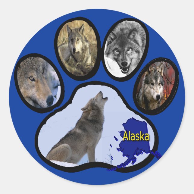 Sticker Rond Empreinte de patte de l'Alaska Wolf (Devant)
