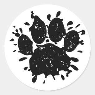 Sticker Rond Empreinte de patte Distressed Black Paint Splatter