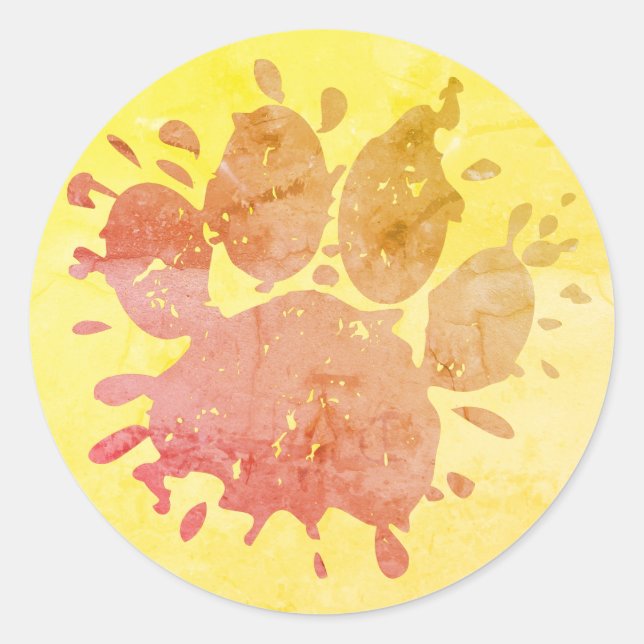Sticker Rond Empreinte de patte Distressed Paint Splatter Dog (Devant)