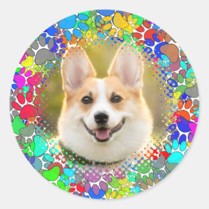 Sticker Rond Empreinte de patte photo de chien mignon Motif per