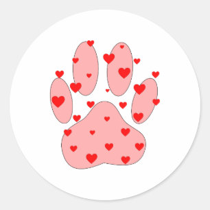 Sticker Rond Empreinte de patte rose aux coeurs
