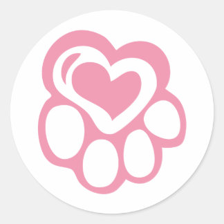 Sticker Rond Empreinte de patte rose avec amour