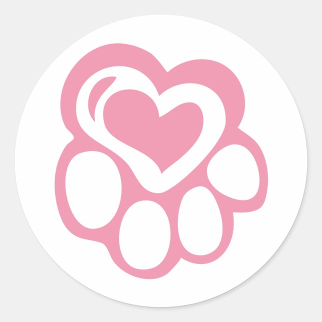 Sticker Rond Empreinte de patte rose avec amour (Devant)