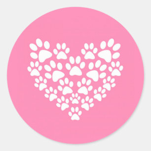 Sticker Rond Empreinte de patte rose de coeur mignon