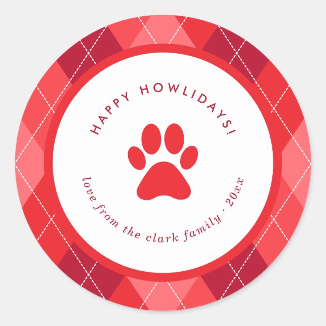 Sticker Rond Empreinte de patte rouge mignon Joyeux Howlidays N (Devant)