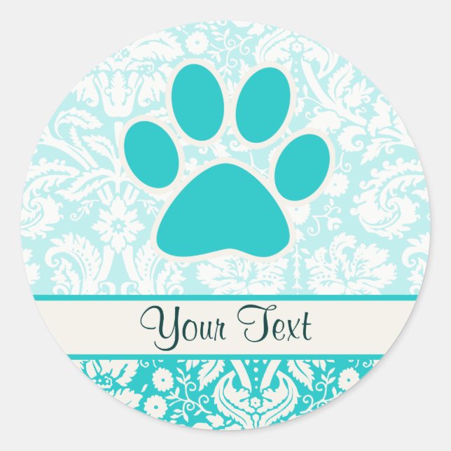 Sticker Rond Empreinte de patte turquoise (Devant)