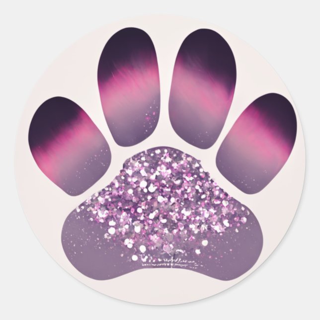 Sticker Rond Empreinte de patte violet et rose (Devant)