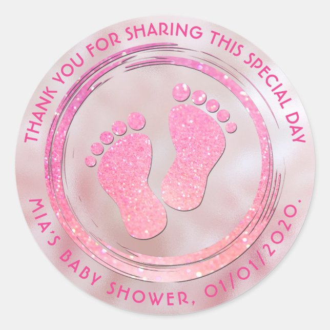 Sticker Rond Empreinte Fille bébé Baby shower brillant Favorise (Devant)