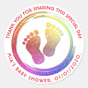 Sticker Rond Empreinte Fille bébé Baby shower brillant Favorise