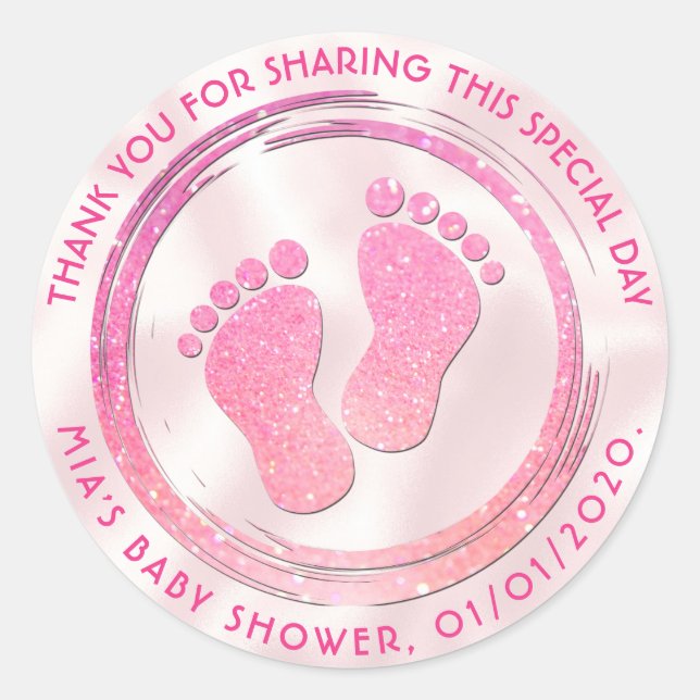 Sticker Rond Empreinte Fille bébé Baby shower brillant Favorise (Devant)